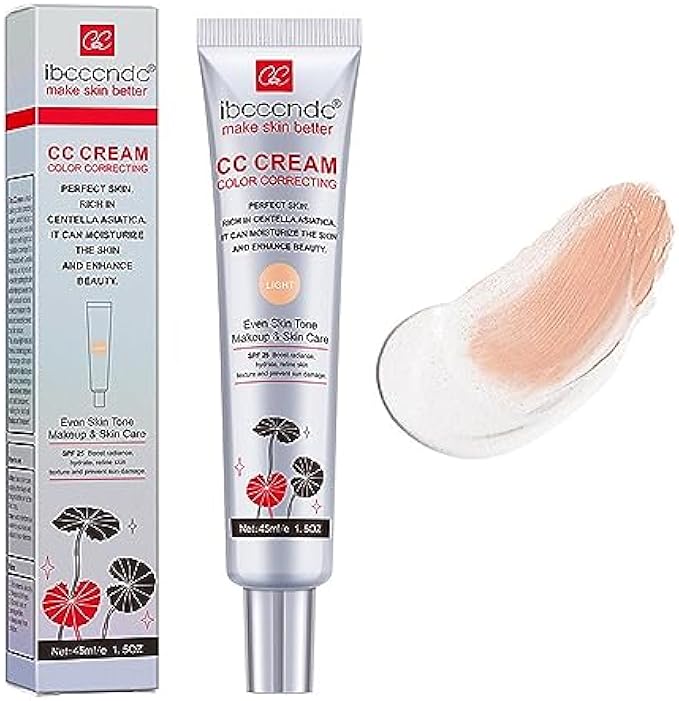 Color Correcting CC Cream With Centella Asiatica,Multi-Purpose Skin Tone Adjusting CC Cream Concealer Full Coverage,SPF 25 Sunscreen Moisturizing Pre-Makeup Primer Brightening for Mature Skin