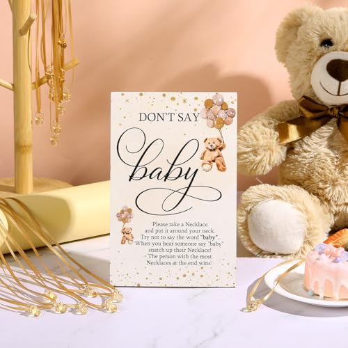 Image of Wesiti 51 Pcs Cool Baby Shower Game Wooden Sign Gift Sets 50 Baby Shower Pacifiers Necklace Acrylic Pacifier for Gender Reveal Party Favor(Bear,Brown)