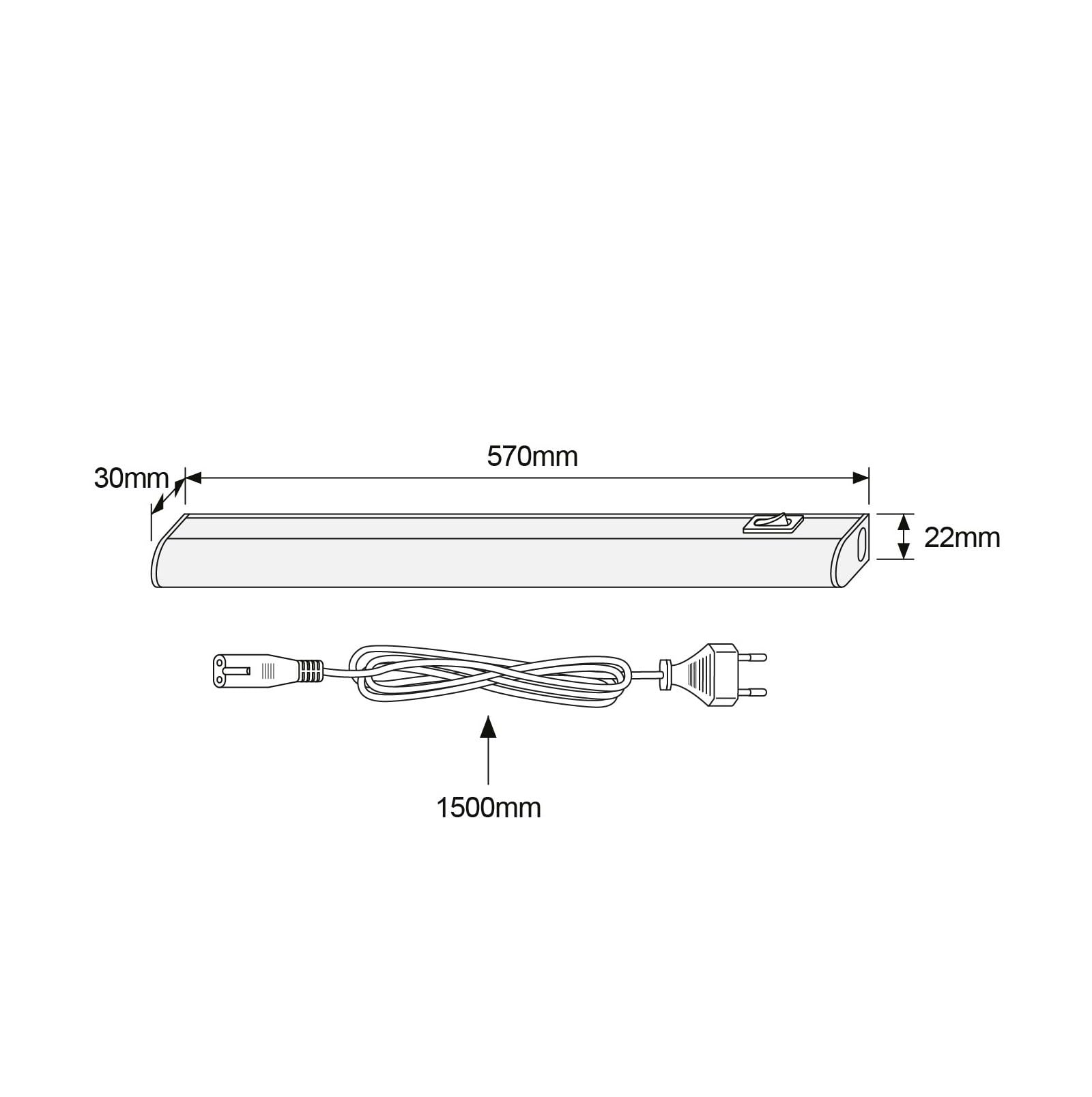 SEBSON Réglette LED sous Meuble Cuisine 60cm avec Prise et Interrupteur, Blanc Neutre 4000K 9W 1400lm, Barre LED 230V, Lampe de Cuisine 570x30x22mm