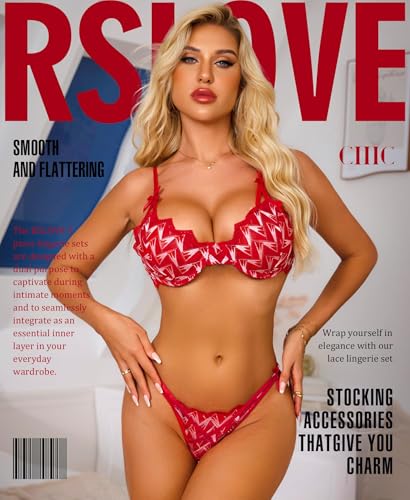 Foto de RSLOVE Conjuntos de lencería sexy para mujer, conjuntos de brasier y calzones de encaje con aros para mujer, lencería push up de 2 piezas para mujer (imagen 3)
