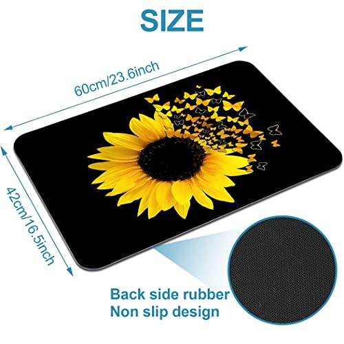 Tslook Bathroom Rug 17 X 24 Inch Non-Slip Absorbent Barth Rugs Durable Quick Dry Floor Mats For Bath, Shower And Tub Sunflower Butterfly Yellow Flower #TOP1