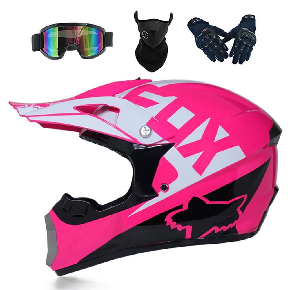 Casco Moto Niño Juvenil Casco Motocross Adultos Cascos Cruzados Offroad ATV MX Enduro Cascos Integral De Descenso MTB Certificado Dot/ECE con Gafas Máscara Guantes