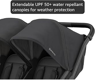UPPAbaby Minu Duo Side-by-Side Double Stroller - Lightweight + Compact Design for Travel - Easy Fold- from Birth to Toddler - Independent Recline - Jake (Charcoal/Carbon Frame/Black Leather)