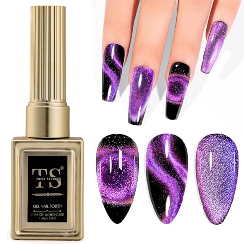 Image of THR3E STROKES Cat Eye Gel Nail Polish 15ml Gel Polish Soak Off U V LED Nail Lamp 1 Color Silver Shimmer Velvet Gel Nail Polish Nail Art Manicure Salon DIY Home (96 - CAT EYE SPACE)