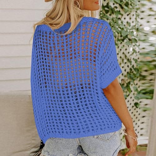 Off Shoulder Sweater Summer Crochet Tops Hollow Out Cap Sleeve Cover Up Lightweight Pullover Beach Vacation Shirt3