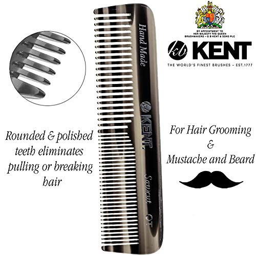 Kent Ot 4.5 Inch Small Graphite Double Tooth Hair Pocket Comb, Fine/Wide Tooth Comb For Grooming Styling Hair, Beard And Mustache, For Men, Women And Kids. Saw Cut Hand Polished. Handmade In England #TOP4