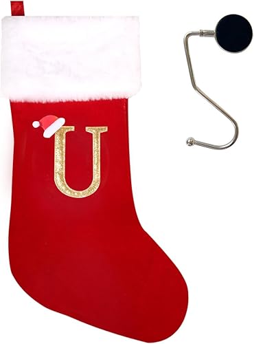 Vista 188 de Medias de Navidad con monograma de 20 pulgadas con letras, medias de Navidad súper suaves, medias grandes con monograma, medias de letras rojas