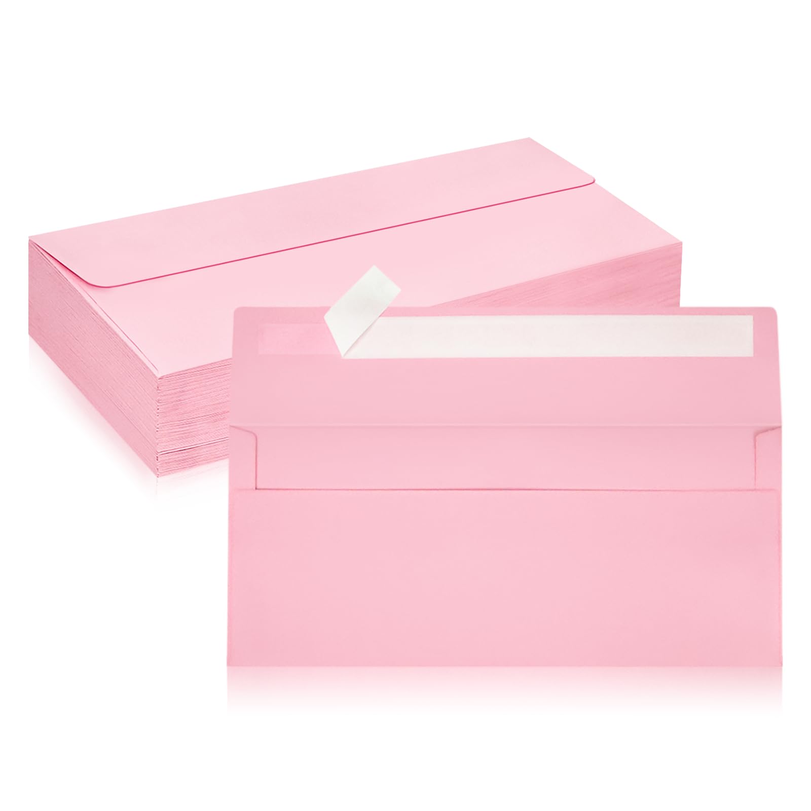 50 Pack #10 Business Envelopes, Pink Standard Envelopes Self Seal, Letter Size Business Mailing Envelopes for Checks Letters Invoices Statements Birthday Graduation Wedding, 4 1/8 x 9 1/2 Inch