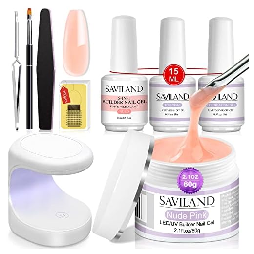 Saviland Builder Nail Gel Kit - Nudes 5-In-1 Builder Base Gel & Nudes Hard Gel for Nail Strengthen and Nail Repair Nail Extension Gel Kit for Home DIY
