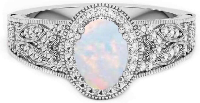 Fire Opal Rings for Women Personalized Silver 10K 14K 18K Gold Vintage Opal Engagement Ring Dainty Opal Promise Ring Gift for Her 1-5 Carats