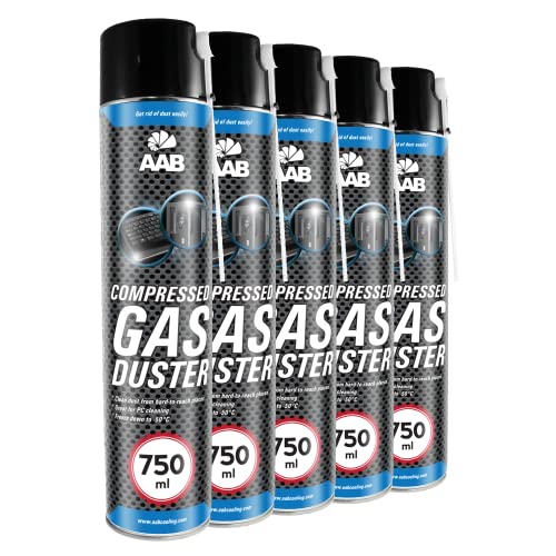 5 x AAB PC Spray Limpiador 750ml para Limpiar Teclados, Ordenadores, Copiadoras, Cámaras, Impresoras y Otros Equipos Eléctricos, Duster, Eliminación de Polvo, Aire Comprimido, Botella, Soplador