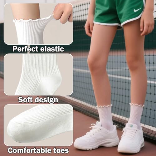 6 Pairs Ankle Ruffle Socks Women, Soft Breathable Ruffled White Short Socks for Woman Cute2