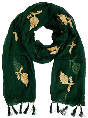 Image of YOUTHQUAKE Women's Golden Patti Work Embroidered Chiffon Dupatta for Womens & Girls With Latkan