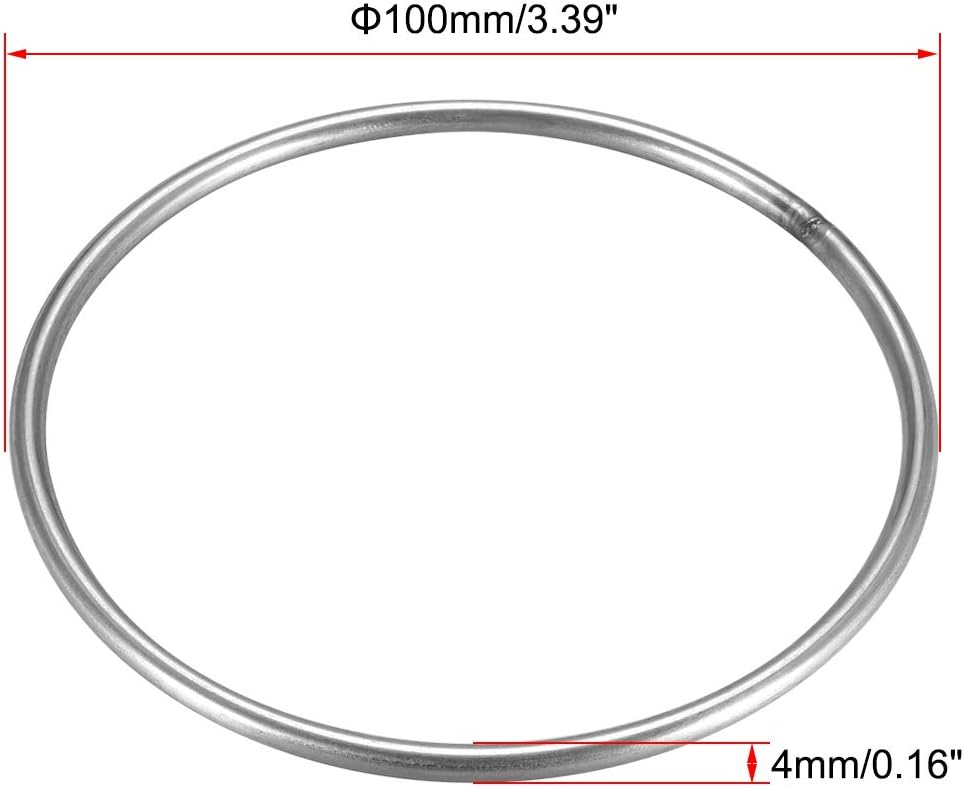 Hottest Sale uxcell 201 Stainless Steel O Ring 100mm(3.39) Outer Diameter 4mm Thickness Strapping Welded Round Rings 8pcs