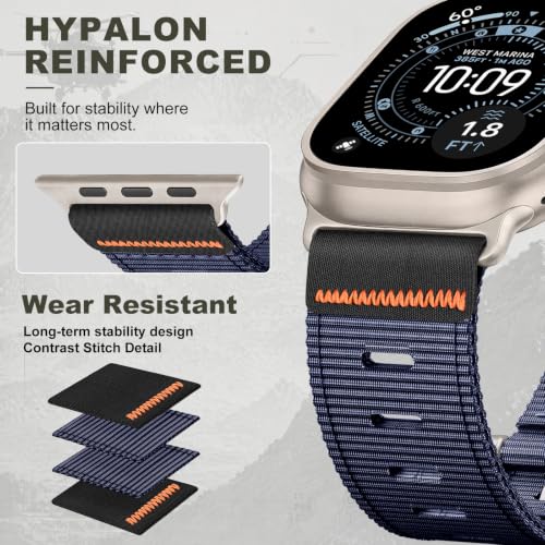 Image of Tactical Nylon Bands for Apple Watch Ultra 3 2 Band Series 11-1 /SE Men | Rugged Breathable Fabric, Nato Adjustable Sport Strap with Reinforced Connector for iWatch Ultra 49mm 46mm 45mm 44mm 42mm L