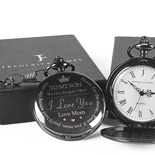 Fj Frederick James To My Son | Mother And Son - Graduation Gifts For Him 2022 - Engraved “To My Son Love Mom” Pocket Watch - Perfect Gifts For Son From Mom For Christmas, Valentines Day, Birthday #TOP1