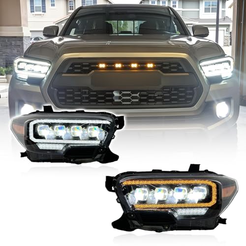 LPHIP Headlights Assembly for 3rd Gen Tacoma 2016-2023 Headlamp with LED Sequential Dynamic Turn Signal Lights & Dual DRL Start-Up Animation L+R Fits All Headlight Module Systems