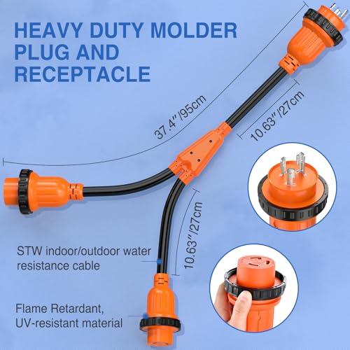 Image of Nilight 30 Amp to 30Amp RV Power Adapter NEMA L5-30P to 2x L5-30R Marine Shore Y Splitter Cord w /Locking Rings Pure Copper Heavy Duty 10 AWG Cable ETL-Listed for RVs Boat Yacht Camper Outdoor Use