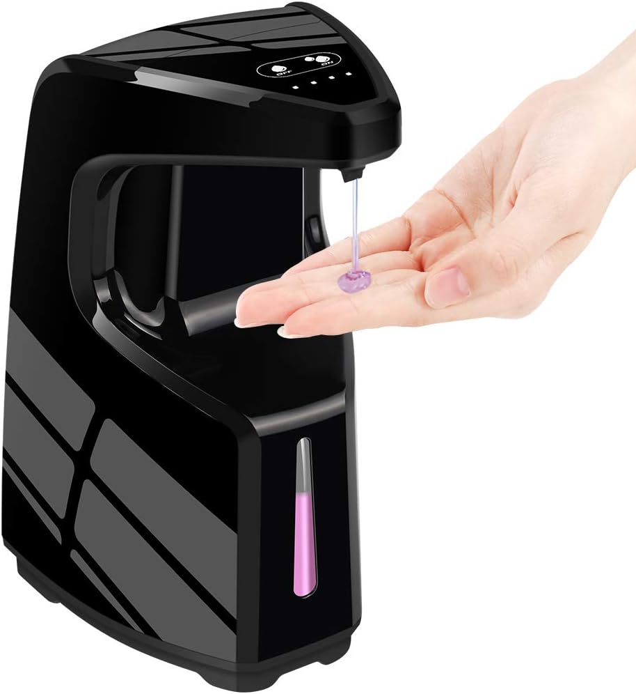 AFMAT Automatic Hand Sanitizer Dispenser, Black Touchless Soap Dispenser, Kitchen Bathroom Hand Soap Dispenser, 15.2 oz Countertop Hand Sanitizer Gel Alcohol Soap Dispenser w/Adjustable Soap Volume
