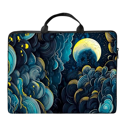 RWUTYTIUL ���b�v�g�b�v �V�����_�[ �o�b�O �X���[�u �P�[�X�A��e�� �h�� PU ���U�[ �R���s���[�^�[ �n���h�o�b�O, Blue Clouds Moon, 15.4 inch * 11 inch