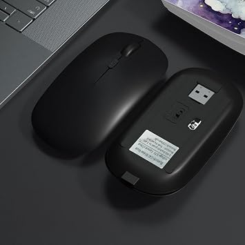 Huawei Tablet İle Uyumlu Şarj Edilebilir Sessiz Mouse Bluetooth + 2.4Hz Wifi Kablosuz Mouse Fare Siyah