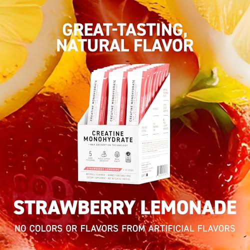 Image of Kaged Creatine Monohydrate + Max Absorption Technology | Micronized Powder Stick Packs | Strawberry Lemonade | Muscle Building & Recovery | Brain Health | Supplements for Men & Women | 25 Servings