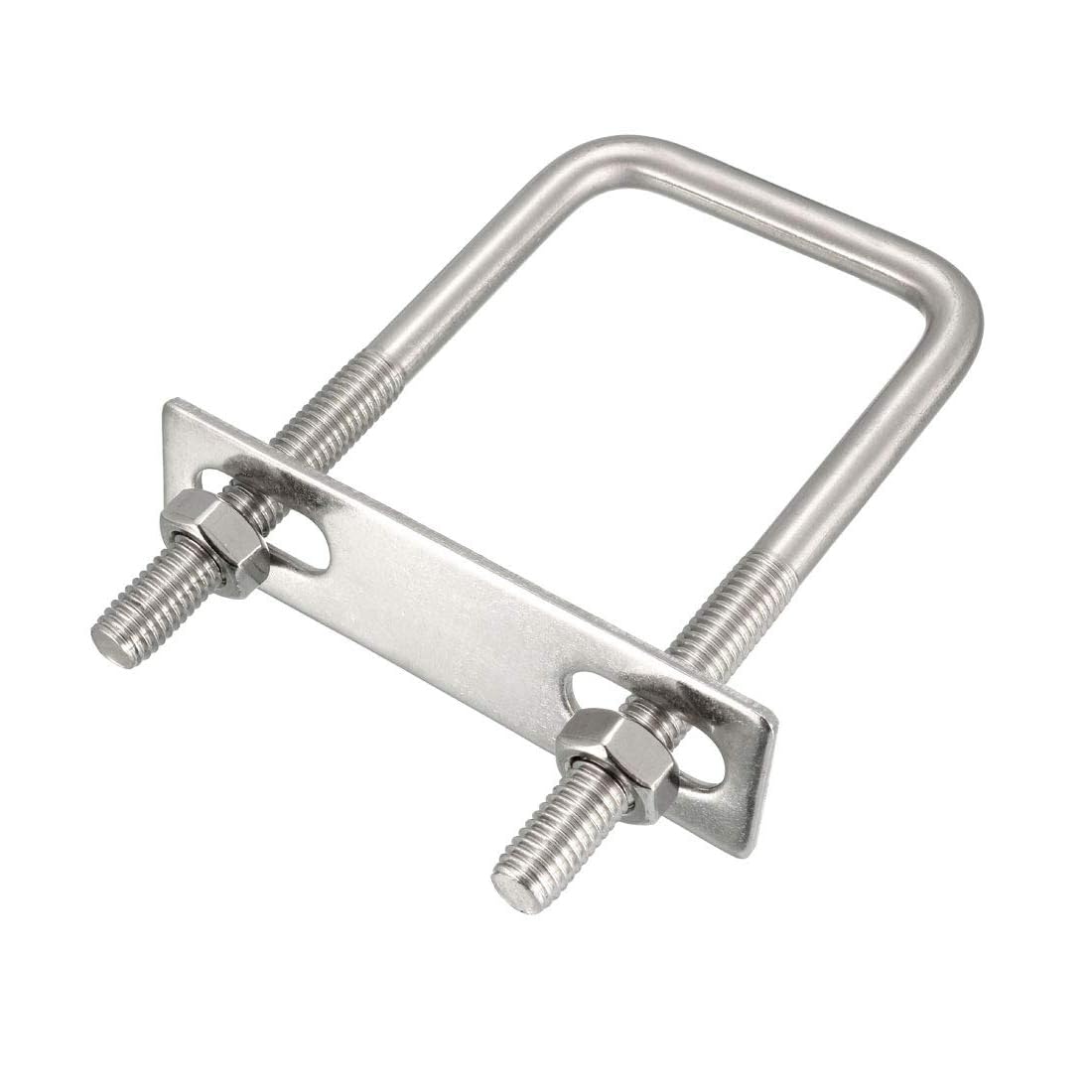 Unifizz Square U-Bolt,1 Set 304 Stainless Steel M8 U Bolts 50mm(1.97") Inner Width 100mm Length with Nuts and Frame Plate for Automobiles Boat Trailer