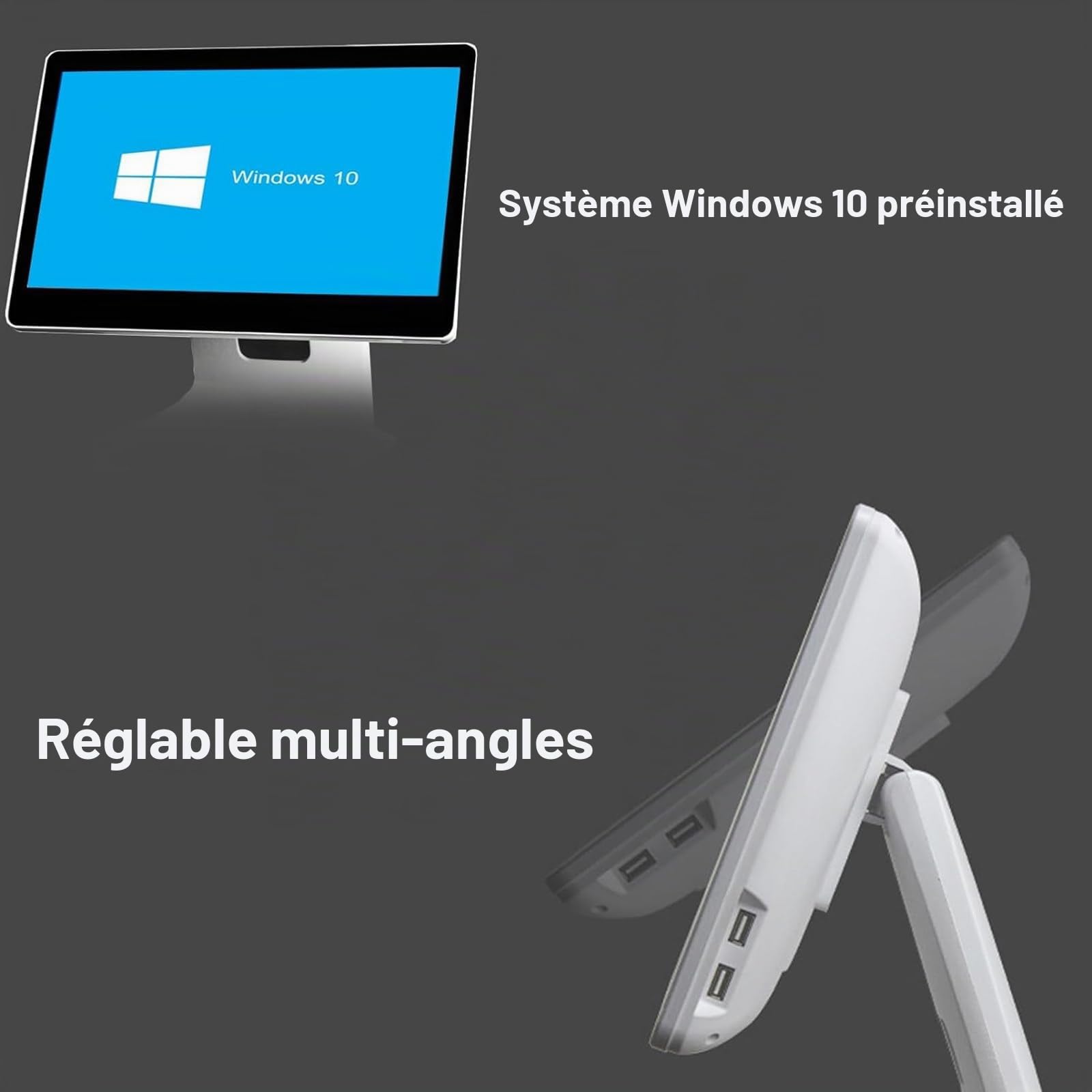 Caisse enregistreuse Tactile de 15 Pouces, Tablette Mobile, Caisse enregistreuse, écran capacitif LED multitouch, Moniteur de Position,pour Vente au détail et Point de Vente,FrenchSystem