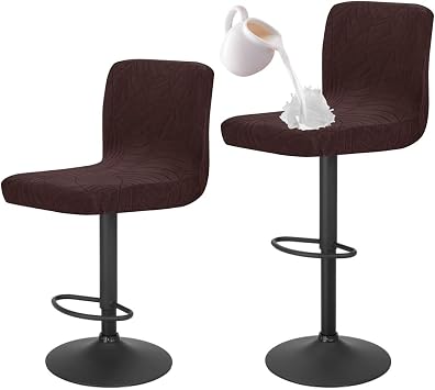 Bar Stool Cover with Backs Waterproof Counter Height Stool Covers Washable Square Swivel Kitchen Barstool Chair Seat Slipcovers Mid Low Back Bar Chair Cover Protector 2 Pack Coffee
