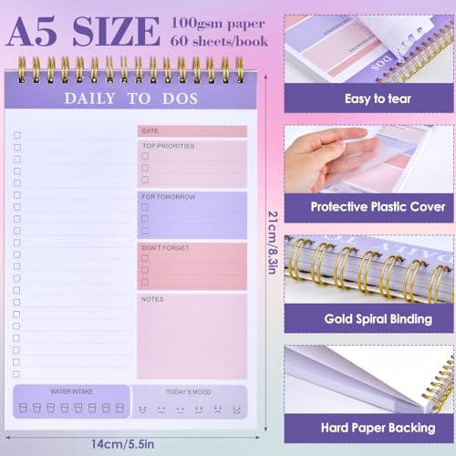 TMBMLPP To Do List Notepad, 2 Pack Daily Planner Pad, A5 Spiral To Do List Pad, Daily To Do List Notebook, Daily Work Planner - Image 2
