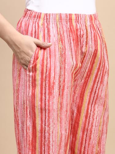 Image of KRYPTIC Women's 100% Pure Cotton Woven Pyjama | Mid Rise Relaxed Fit Full Length Nightwear Pant with Elasticated Drawstring Waistband & Side Pocket | Comfortable Lounge, Sleepwear & Casual Bottom Wear
