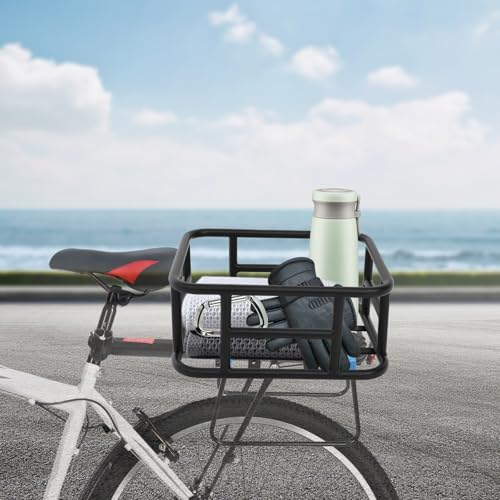 TAPMING Fahrradkorb Hinten Metall, Einfach Zu Installierender Fahrradkorb Hinten mit Gepäckträgerträgern, Für Fahrräder und E-Bikes, Tragkraft 25 kg, Schwarz