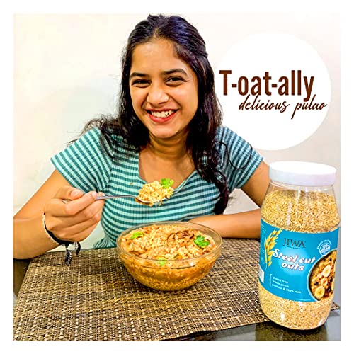 Image of Jiwa Steel Cut Oats | 1 Kg | Old Fashioned Oats | Cereal for Porridge | Rich In Protein and Fiber | Make Vegetable Pulao and Risottos | Gluten Free and Wholegrain | 100% Natural (Pack of 2)