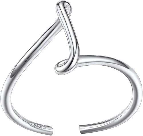 SILVERCUTE S925 Initial Rings, Adjustable Size 6-12 Statement Alphabet Letter A-Z Jewelry Personalized Twisted Initials Rings Sterling Silver