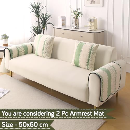 Image of HOKIPO Luxury Wavy Plush Anti-Slip Sofa Armrest Covers | 1 Pair - Pistachio Green (NEW-AR-5979-GRN*2)