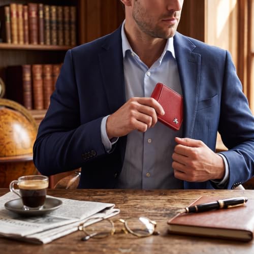 Image of LONDON ALLEY Slavia Red Leather Wallet for Men, 6 Card Slot | RFID Protected