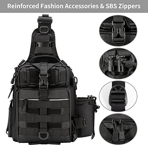 BLISSWILL Fishing Backpack Outdoor Tackle Bag Large Fish Tackle Bag Water-resistant pack with Rod Holder Shoulder Backpack fishing gifts for men(Black) by BLISSWILL - Image 6