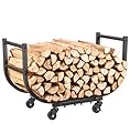 YQBRAO Rolling Firewood Rack with Wheels, 24 Inch Heavy-Duty Indoor Outdoor Log Holder, Wood Storage for Fireplace & Patio, Waterproof & Rustproof