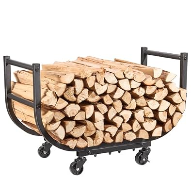 YQBRAO Rolling Firewood Rack with Wheels, 24 Inch Heavy-Duty Indoor Outdoor Log Holder, Wood Storage for Fireplace & Patio, Waterproof & Rustproof