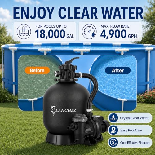 Image of LANCHEZ Sand Filter with Pool Pump, Above Ground Pool Pump, 7-Way Valve Sand Filter Pump System, 16 inch(4,900GPH)
