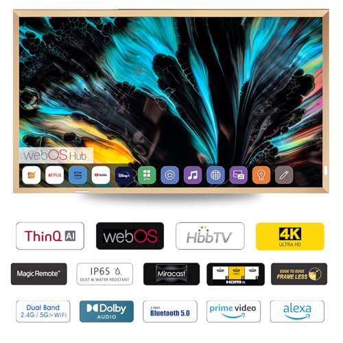 Image of Soulaca 55-Inch 4K UHD Smart Mirror TV with Champagne Gold Aluminum Frame, WiFi, Bluetooth, Voice Control ATSC Tuner Smart Gallery Fireplace
