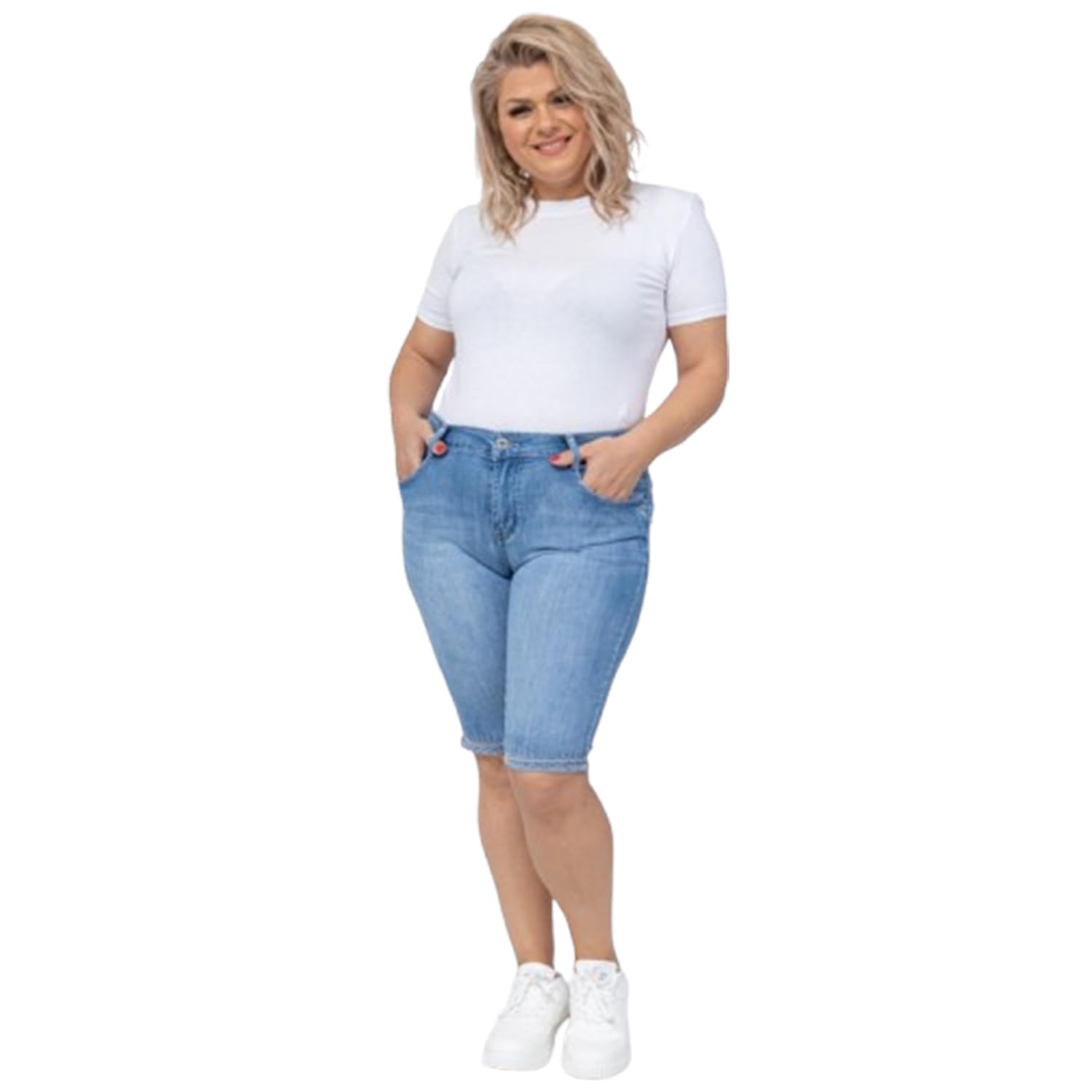 Mujer de Talla Grande Bermudas Vaqueras - Cintura Alta, Estilo Crop, Elegantes y Confortables