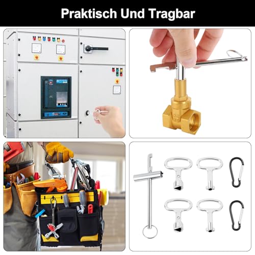 Annickee 9 Stück Universalschlüssel Wasserhahn Schlüssel, 4-Wege Service-Kreuz Universalschlüssel, mit Dreieck Schlüssel, Runder Schlüssel und Karabiner, für Stromzähler, Wasserzähler, Aufzüge