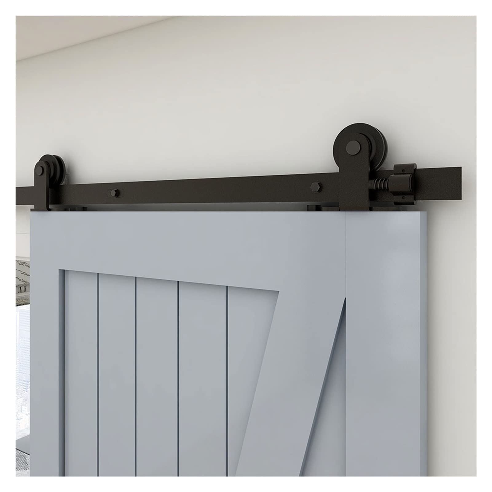 Kit di ferramenta per porta scorrevole, 122 cm-610 cm, sistema di binari industriali a T, per doppie porte in legno (kit di guide da 295 cm)