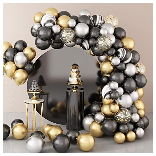 Kit de arco de globos de oro negro, 97 piezas de ágata y oro negro metálico con globos de confeti, globos de fiesta de cumpleaños para baby shower, boda, aniversario, graduación