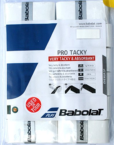 Babolat Pro Tacky Tennis Overgrip 12 Pack - White - Very Tacky