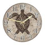 Orologio da parete a forma di tartaruga, stile nautico, vintage, con bussola e mappa, orologio da parete con lancetta dei secondi, per soggiorno, camera da letto, cucina, 30 x 29 cm