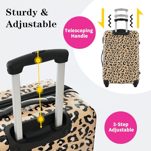 Brown Leopard Hardshell Luggage Sets 3 pcs Spinner Suitcase with TSA Lock Lightweight-20+24"+28" Luggages4