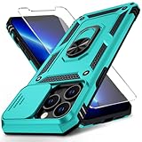 Vinve for iPhone 13 Pro Max Case with Slide Lens Cover, HD Screen Protector, Military Grade Drop Protection, Magnetic Rotated Ring Holder Kickstand Phone Case（Ice Green）