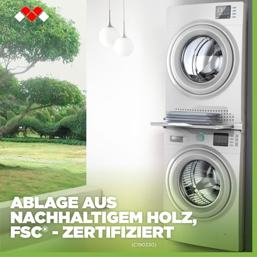 Meliconi Torre Evo L60, Universelles Zwischenbaurahmen für Trockner und Waschmaschine, Vormontiert, mit Abnehmbarem Holzboden, Sicherheitsgurt Inklusive, Tragfähigkeit: 250 kg, Weiß